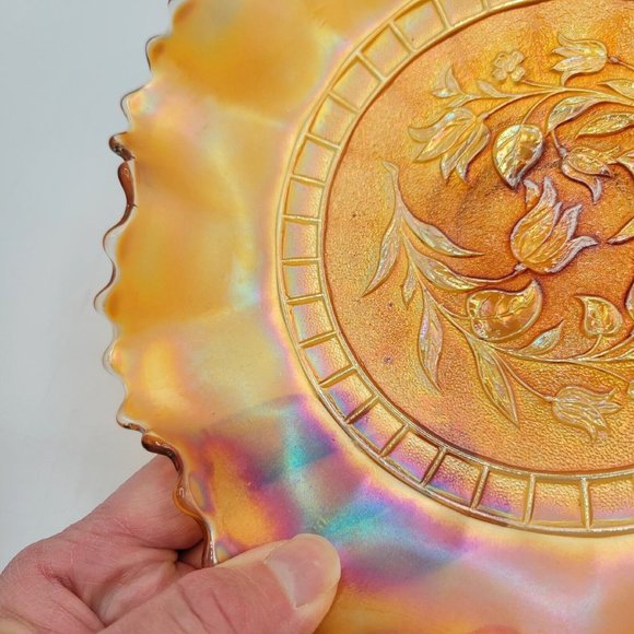 Dugan Wildflower Carnival Glass Vintage Marigold  Iridescent Ruffled Rim Dish - Picture 3 of 13